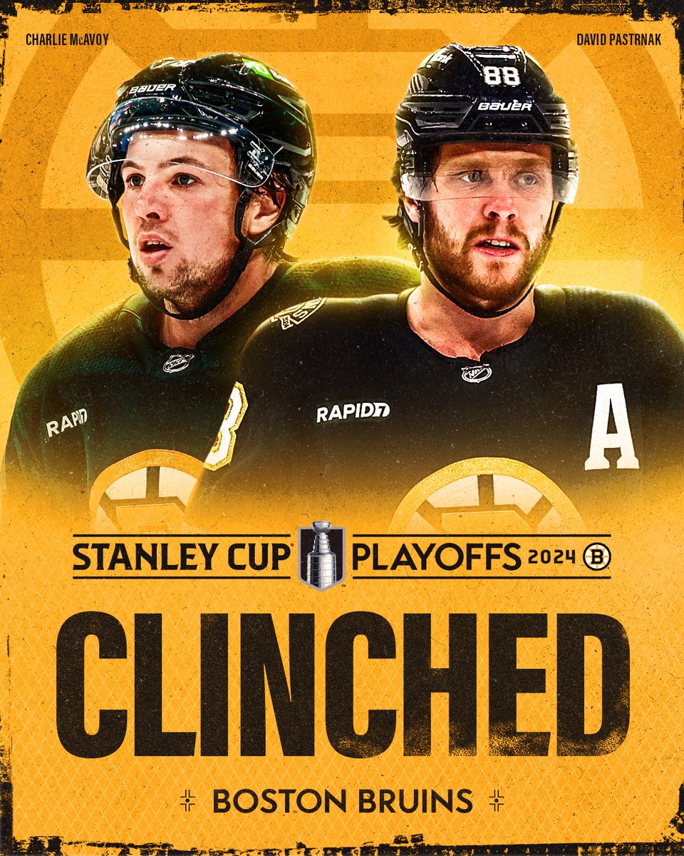 NHL's tweet photo. IT'S OFFICIAL 🐻

The @NHLBruins have secured their spot in the #StanleyCup Playoffs! ✅ https://t.co/zVe41Fi7Ku