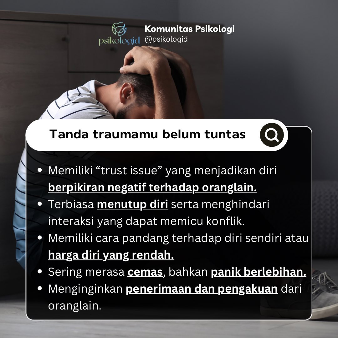 Ada nggak dari list tanda berikut ini yang relate sama kamu? Share yuk..

#psikologi #anxiety #panicattack #overthinker #kesepian #trauma #luka