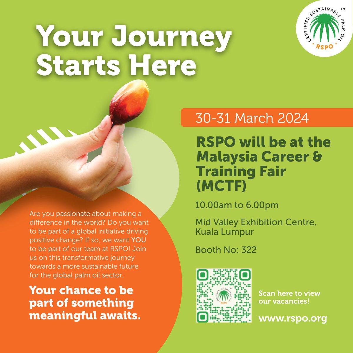 Join us at the Malaysia Career & Training Fair (MCTF) this weekend!  📆 30 - 31 March, 2024 ⏰10 AM - 6 PM 📍Mid Valley Exhibition Centre, KL (Booth 322) We can't wait to welcome you and share our vision for a sustainable tomorrow. See you there! 👋