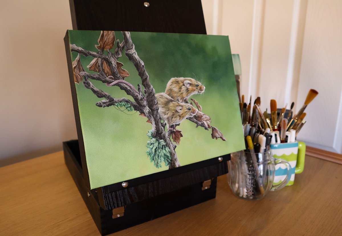 Two happy little mice frolicking in a field somewhere. 🐭 Acrylic on Canvas - "The Perfect Pair" 2024.