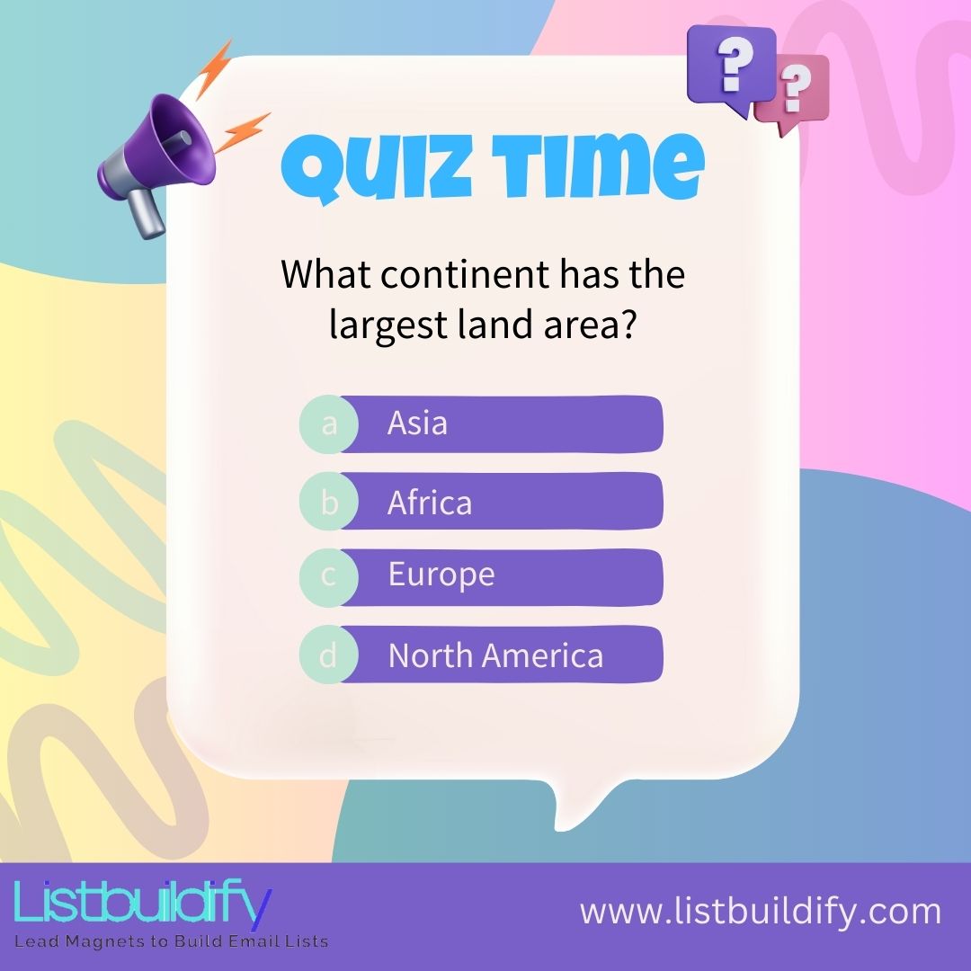 LBuildify's tweet image. Quizzes are a fantastic way to engage your audience, collect valuable data, and build your email list all at once! #LeadMagnets #Quizzes #EmailListBuilding #Listbuildify #TurbochargeYourEfforts #DigitalMarketing #EngageAndConvert #GrowYourAudience #MarketingTips #EmailMarketing