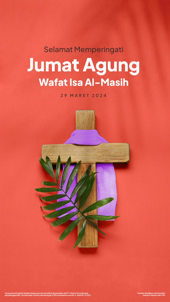 thinkyup_id's tweet image. Menghargai hari istimewa ini, selamat meraikan untuk semua Yupers! Semoga hari ini membawa berkah dan kebaikan untuk kita semua. 🙏 

#Yup #AggregatorForBetterPaylater #GoodFriday