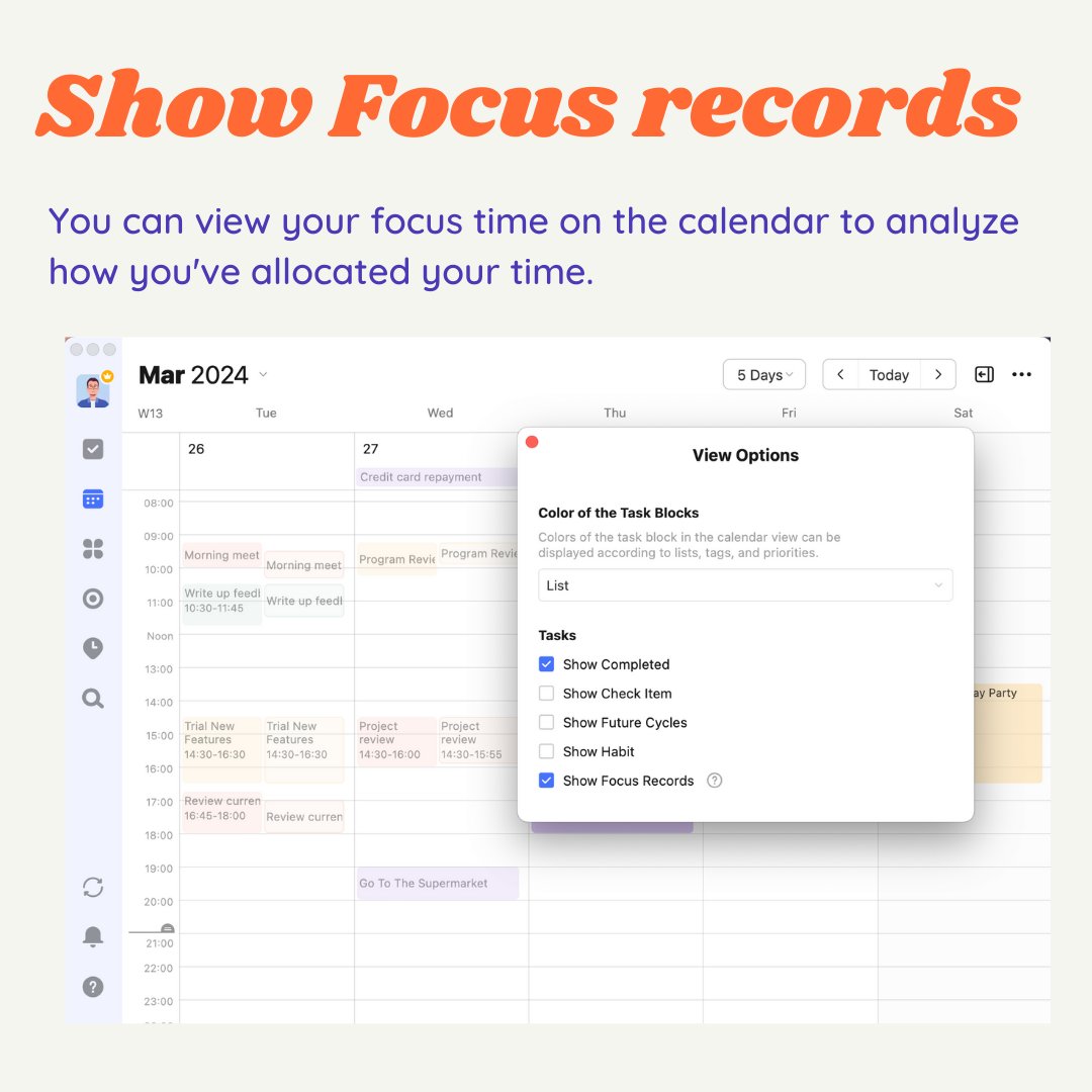 ticktick's tweet image. Hidden Features of TickTick✨
✅ Support habits export into Excel.
✅ Habit log. 
✅ List supports custom colors. 
✅ Summary. 
✅ Show Focus records. 
#TickTick #haibt #tasklist