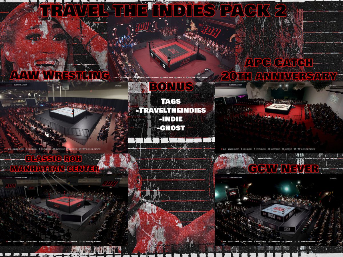 TRAVEL THE INDIES PACK 2 OUT NOW ON CC!!
TAGS: TravelTheIndies, Indie, Ghost

🙏 Enjoy!  
@Assemble
@PrinceMartyM
@AAWPro @GCWrestling_ @APCcatch @ringofhonor
#WWE2K24 #CommunityCreations #ROH #APC #GCW #AAW #IndieWrestling