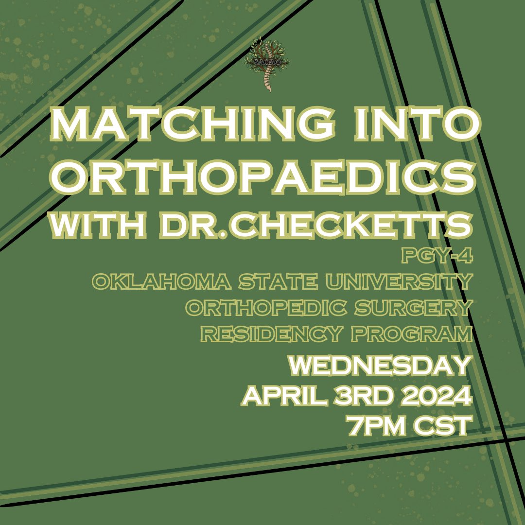We are so grateful for mentors like <a href="/Ortho_Jake/">Jake Checketts, DO</a> for continuing to give back to medical students!! Check out this zoom event on April 3rd at 7PM CST . Registration in bio!