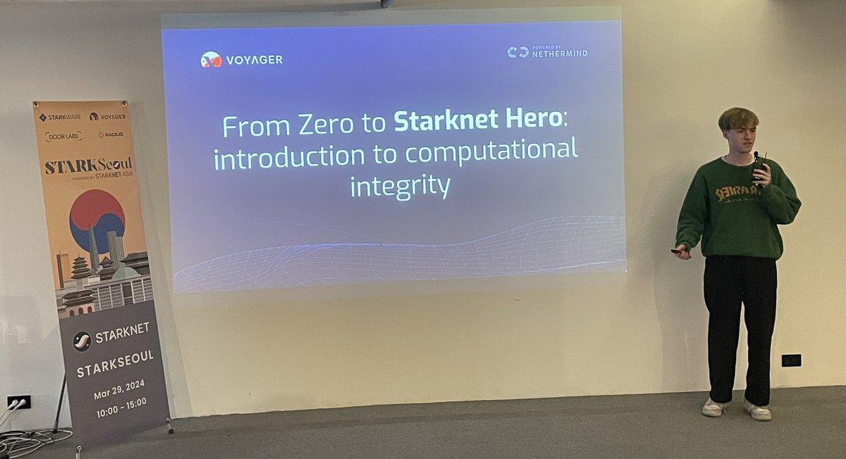Happening now at #STARKseoul! 🇰🇷 @julio4__ from Nethermind’s Statknet team talks about why computational integrity is Starknet’s superpower. @Starknet_Asia_