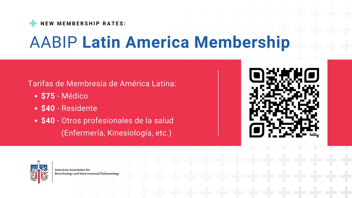 We're thrilled to introduce our NEW Latin America Membership for AABIP! Join our dynamic professional community and unlock exclusive member benefits! aabronchology.org/latam-membersh… #AABIP #latinamerica #bronchology #interventionalpulmonology #PulmonologyHealth