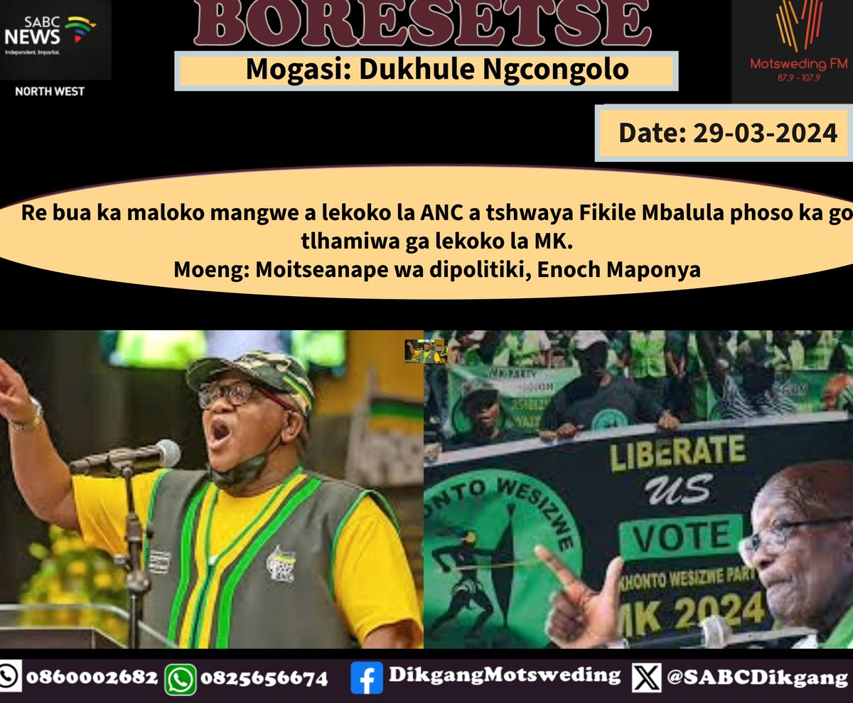 SABC_Ditaba's tweet photo. #BORESETSE @dukhuleomhle
@motswedingfm #sabcnews
@05h00-06h00 https://t.co/LVDdYOzKQK