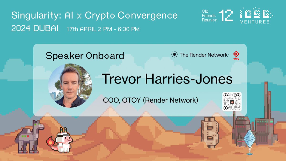 We're honored to welcome @drjonessf COO of @OTOY @rendernetwork, to the #OFR Dubai - Singularity: AI x Crypto Convergence on Apr 17! 🎟️ Get your tickets here: lu.ma/ofr.dubai Trevor will shine a light on the GPU Networks panel, exploring how #RENDERNetwork is