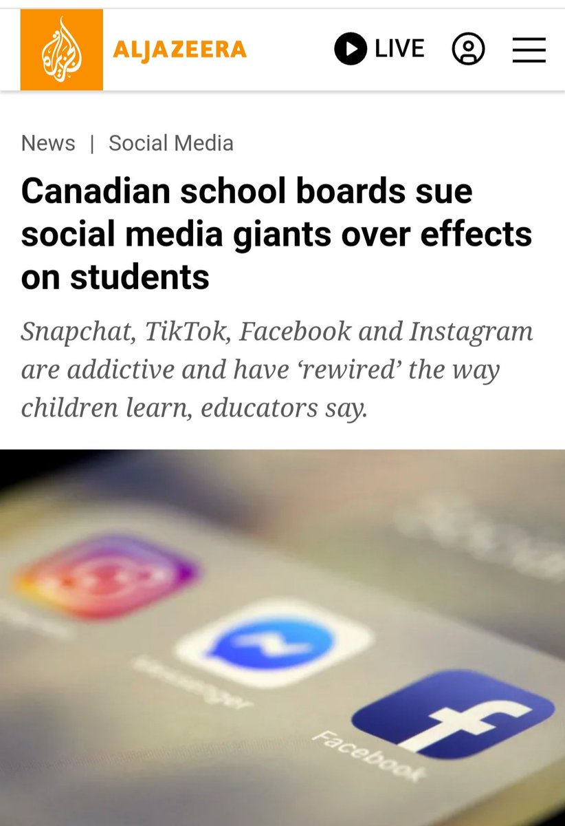 #ChildOnlineProtectionUpdate #InTheNews @AlJazeera 'The school boards, which are seeking about $2.9bn (four billion Canadian dollars) in damages, said the social media platforms have been “negligently designed for compulsive use, [and] have rewired the way children think,…