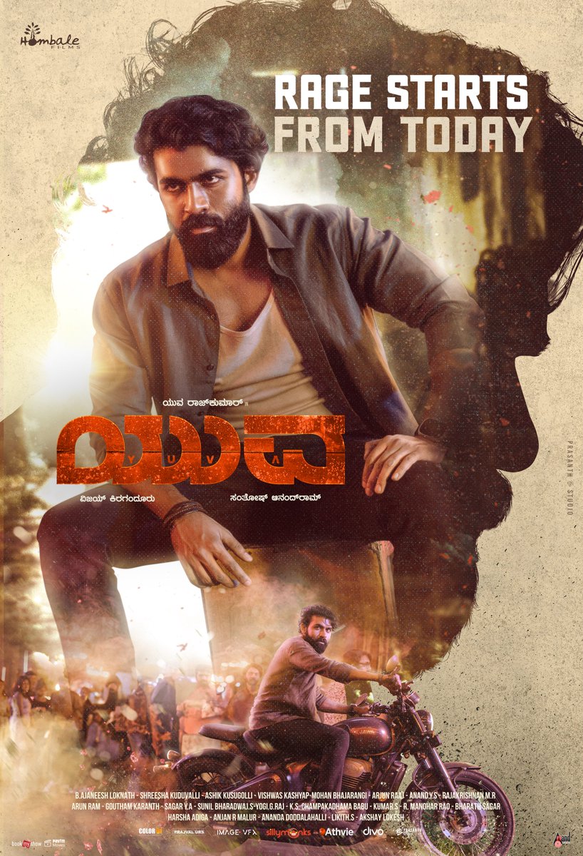 hombalefilms's tweet photo. The rage starts from TODAY ⚡️

#YUVA IN CINEMAS NOW! 
Book your tickets & enjoy the action-packed ride 💥

@santhoshAnand15 @yuva_rajkumar @VKiragandur @hombalefilms @HombaleGroup @gowda_sapthami @AJANEESHB #VishwasKashyap @DopShreesha #AshikKusugolli #Arjun @aanandaaudio @YuvaTheFilm