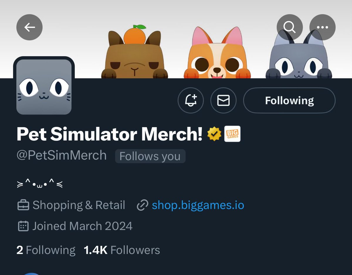 Merch tweets are moving to —> @PetSimMerch Follow if you wanna stay in the loop and enter BIG merch giveaways! 🎁