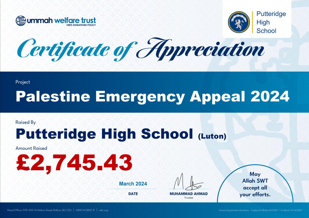 Our fundraiser comes to an end with close to £3000 raised! Thank you to all the donors for your contributions and @PutteridgeHSch in supporting this great cause.