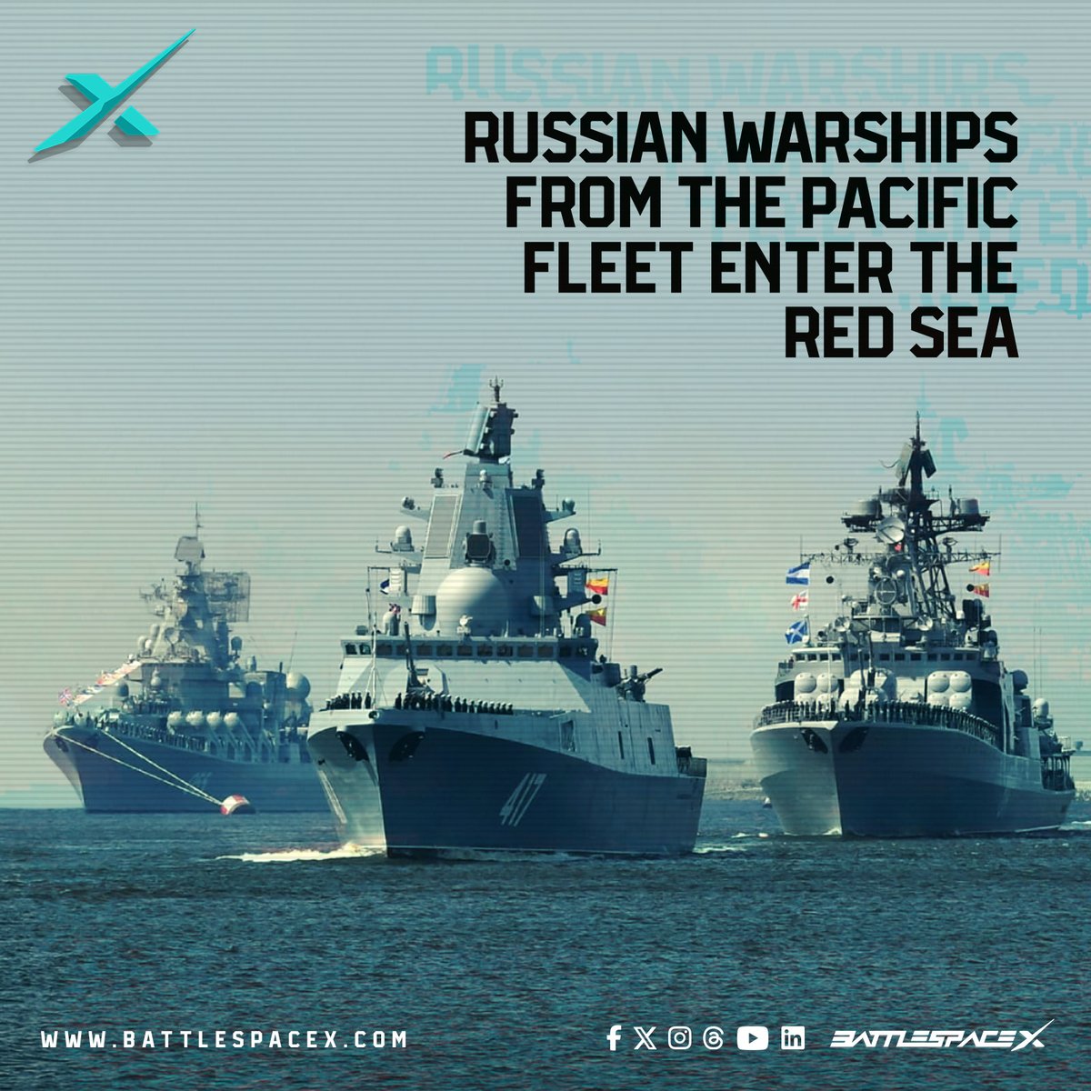 Russian Warships from the Pacific Fleet enter the Red Sea Amidst US, UK Naval presence targeting Houthi Positions in Yemen

#Battlespacex #russiannavy #USnavy #Britishnavy #frenchnavy #france #unitedstates #russia #redsea #navalwarfare #navalwarships #frigates #combatships…