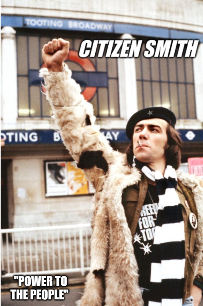 CITIZEN SMITH premiered on this date in 1977. Starring Robert Lindsay as Walter Henry 'Wolfie' Smith ✊ A young Marxist in Tooting. Wolfie is a reference to the Irish revolutionary Wolfe Tone, who used the pseudonym 'Citizen Smith' in order to evade capture by the British.