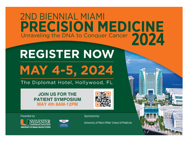 🇧🇷O Simpósio de Medicina de Precisão de Miami 2024 & Paciente do @sylvestercancer está de volta! 🚨 Evento Presencial e Virtual para participantes internacionais - com uma atualização abrangente das terapias direcionadas em oncologia. 📷4-5 de maio no Diplomat Hotel, FL.…