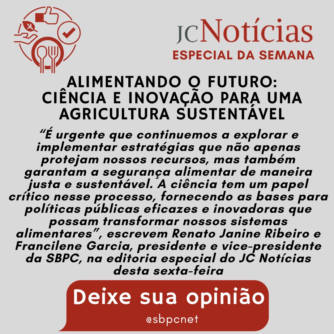 Na editoria especial do JC Notícias desta sexta-feira (12/04), o presidente da SBPC, Renato Janine Ribeiro, e a vice-presidente Francilene Garcia abordam sobre a importância da ciência na preservação dos recursos naturais. Leia no #JornalDaCiência: jornaldaciencia.org.br/editorial-alim…