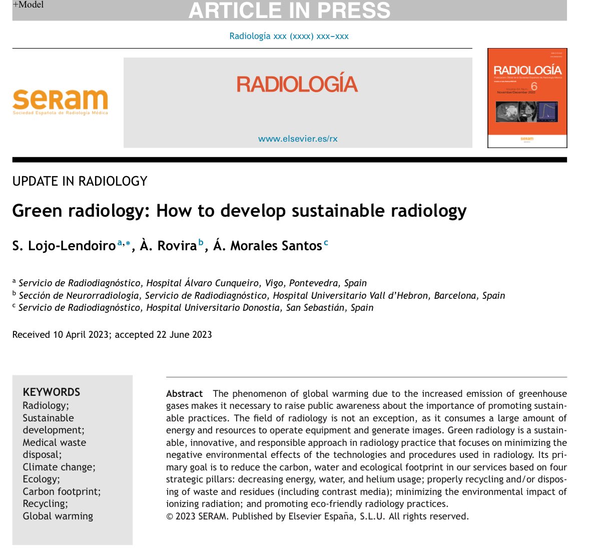 Happy to share “Green Radiology: how to develop sustainable radiology” with 50 days' free access 🙌🏻🙌🏻🙌🏻 Another future is posible 💪🏻 authors.elsevier.com/a/1iv-C7kClcdf… @RevistaRADIOLO2 @SERVEISoc @SERAM_RX @SIDISoc @cirsesociety