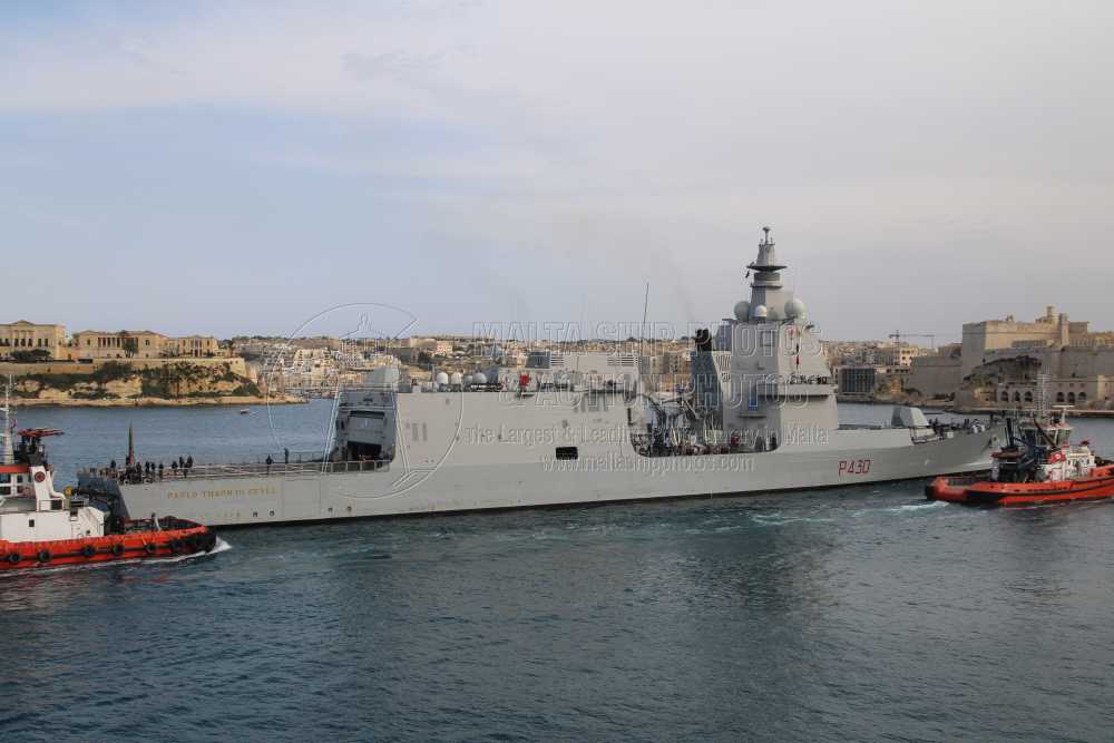 #MaidenCall for the first #MarinaMilitareItaliana #PattugliatorePolivalenteD_Altura (#PPA)  #ITS #PAOLO_THAON_DI_REVEL #P430 #entering #grandharbourmalta - 11.04.2024  - maltashipphotos.com - NO PHOTOS can be used or manipulated without our permission @ItalianNavy