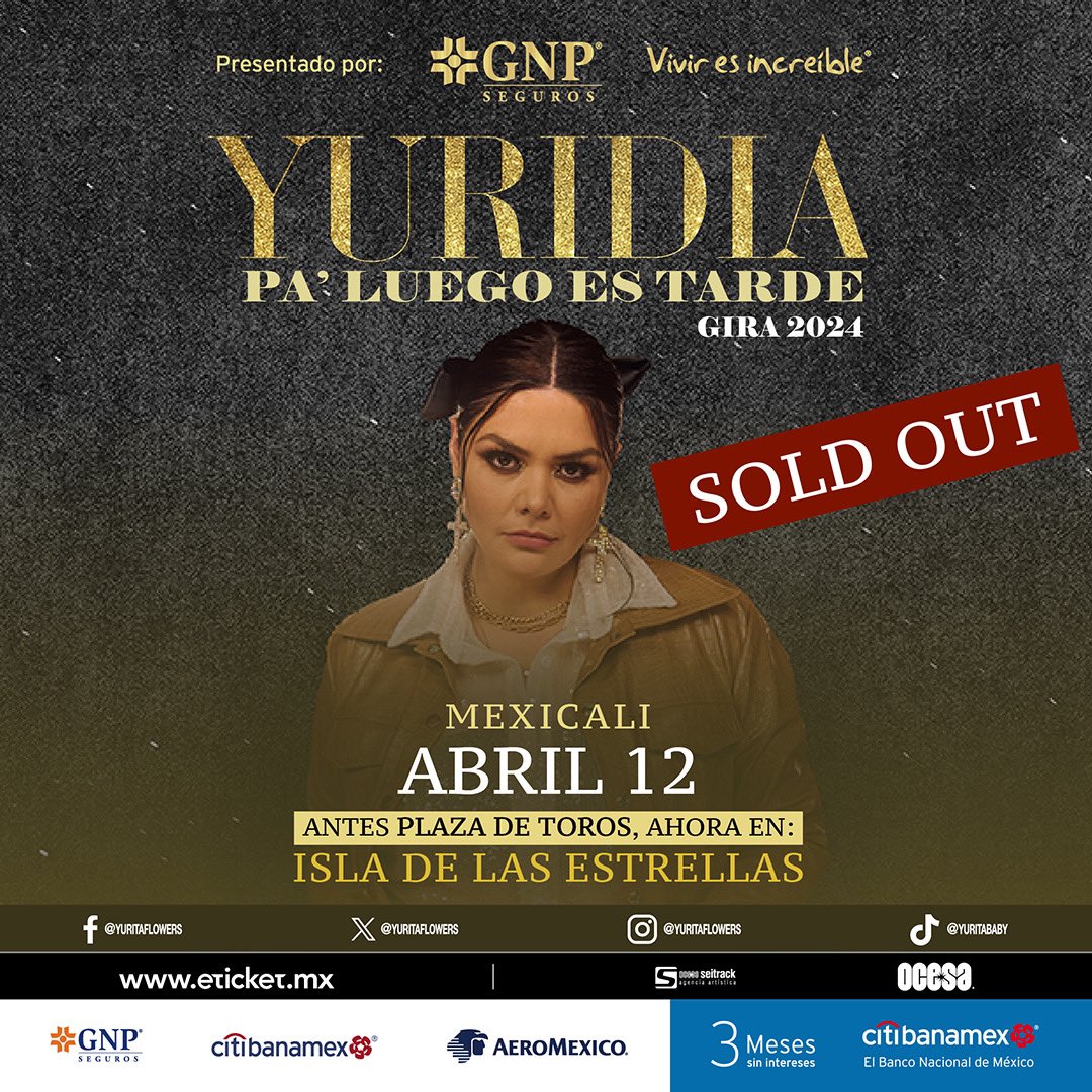 Presentado por @GNPSeguros: ¡SOLD OUT! ❤️‍🔥 Mexicali, estamos listos para gozar el #PaLuegoEsTardeTour.🎶 ¡Allá nos vemos! #Viviresincreíble