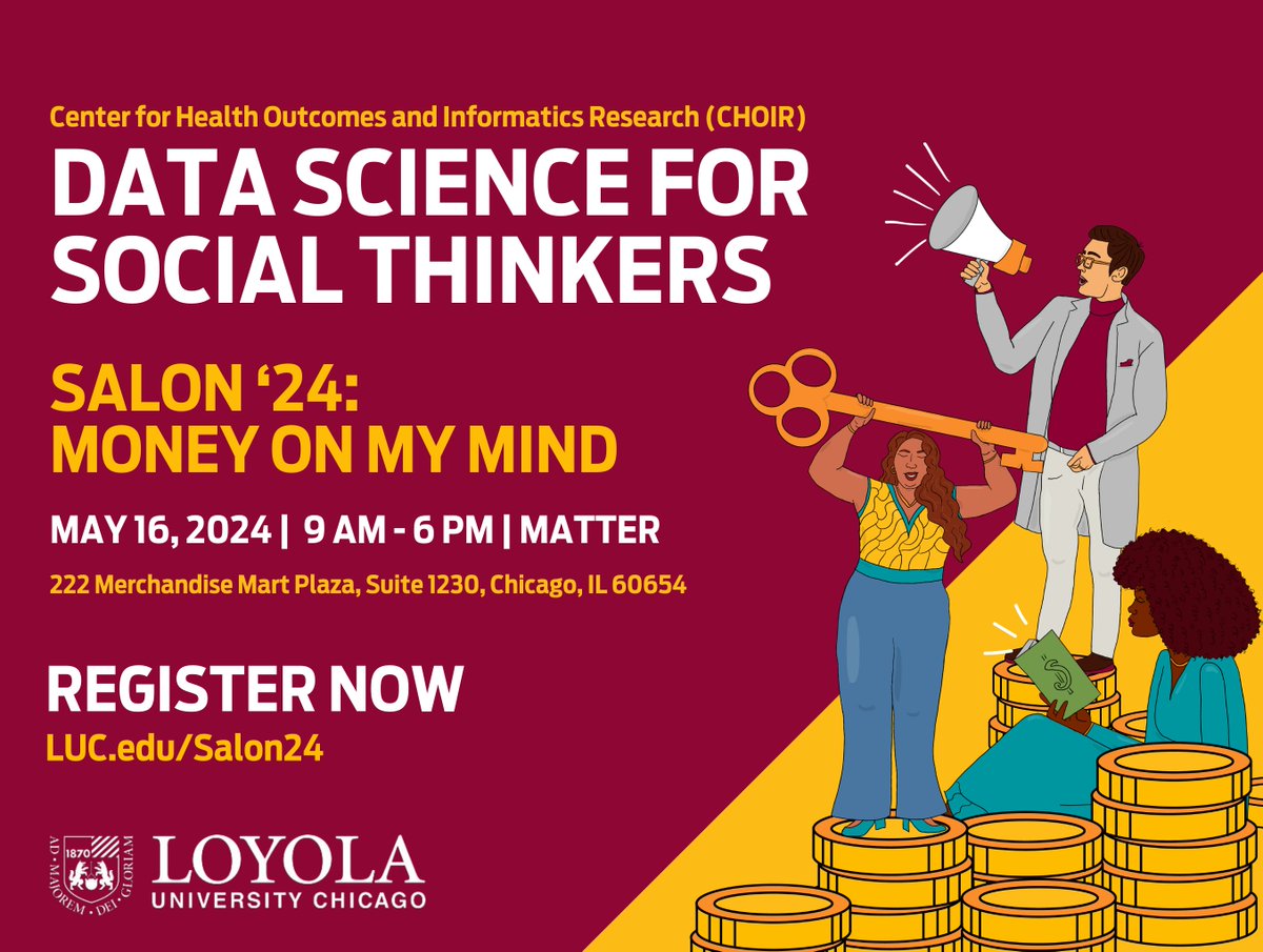 Registration is open! Join us for Data Science for Social Thinkers, presented by Parkinson School of Health Sciences and Public Health & CHOIR, on May 16. Salon '24 will feature industry leaders making data-driven decisions. Learn more & register: luc.edu/salon24