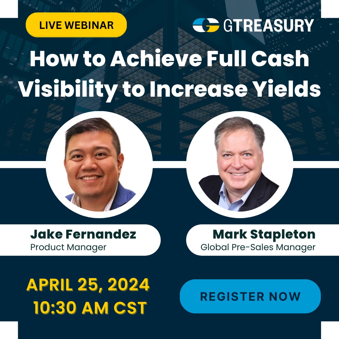 Is your organization struggling to maximize returns while navigating today's economic challenges? Join us on April 25th for “How to Achieve Full Cash Visibility to Increase Yields." Register now: bit.ly/3VRjOsV