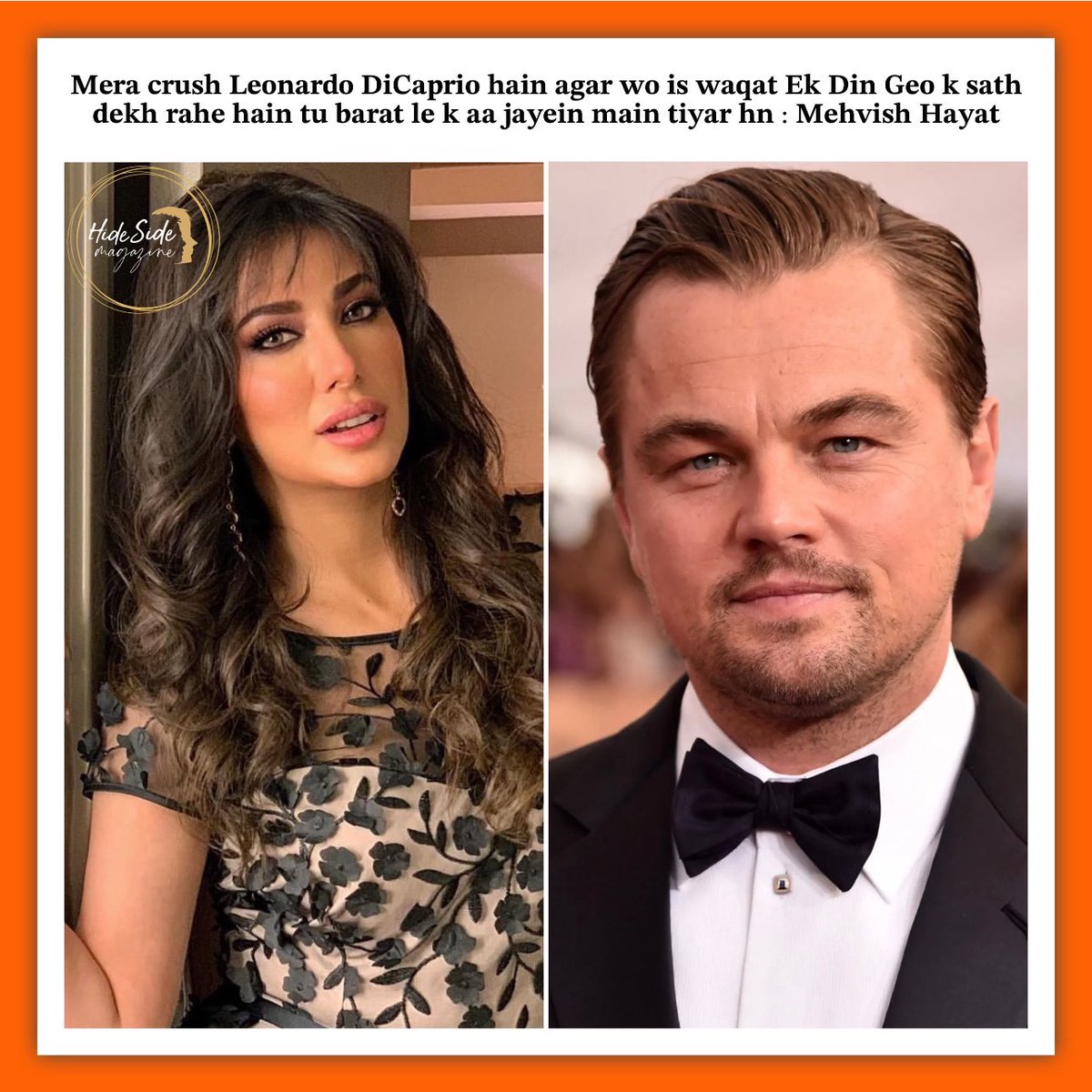 On Eid special episode Ek Din Geo k Sath Mehvish Hayat says my always crush was American actor and film producer Leonardo DiCaprio if he is watching this episode he can come with Barat I’m ready to marry with him . 👍🏻 #hidesidemagazine ✨📸✨ #mehwishhayat #leonardodicaprio