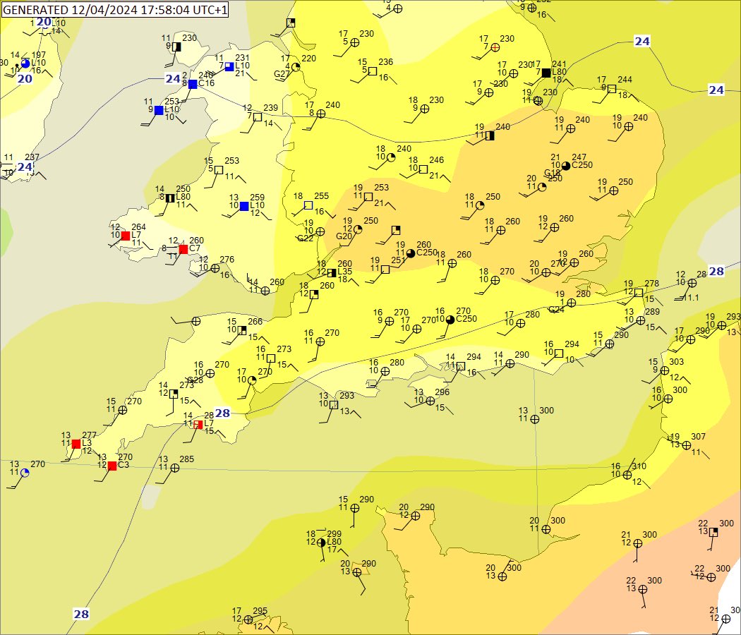 Fine Spring day with hazy sunshine and a moderate breeze. #Bournemouth EGHH 121720Z 21011KT CAVOK 15/11 Q1028 Guildford T 16.4c Min 9.4c/03L Max 20.4c WDOTY