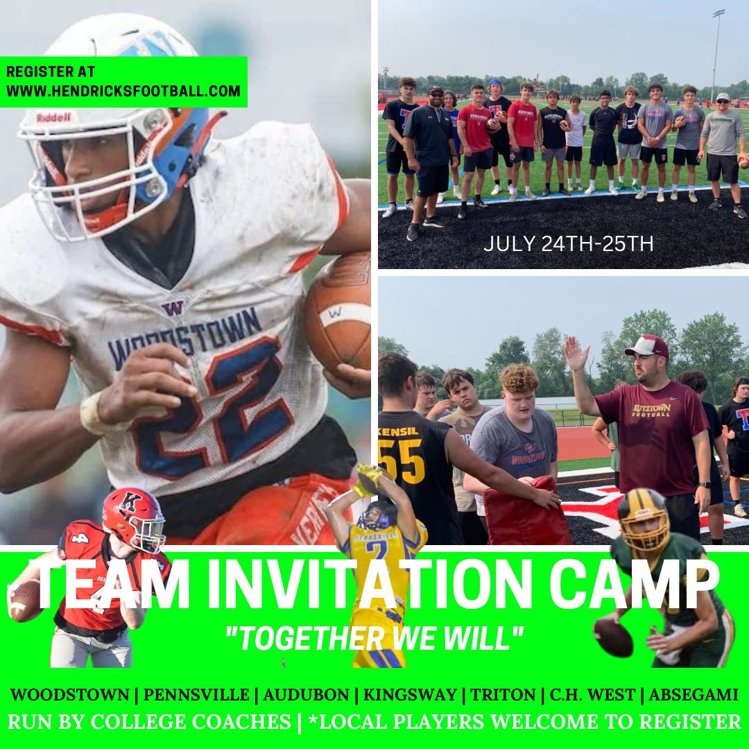 Excited to have Salem Football 🏈Kemp Carr, Audubon Football 🏈 Dan Reed and Absegami Football 🏈 Lamont Robinson join us for the Team Invitational Camp in July. Register: hendricksfootball.com