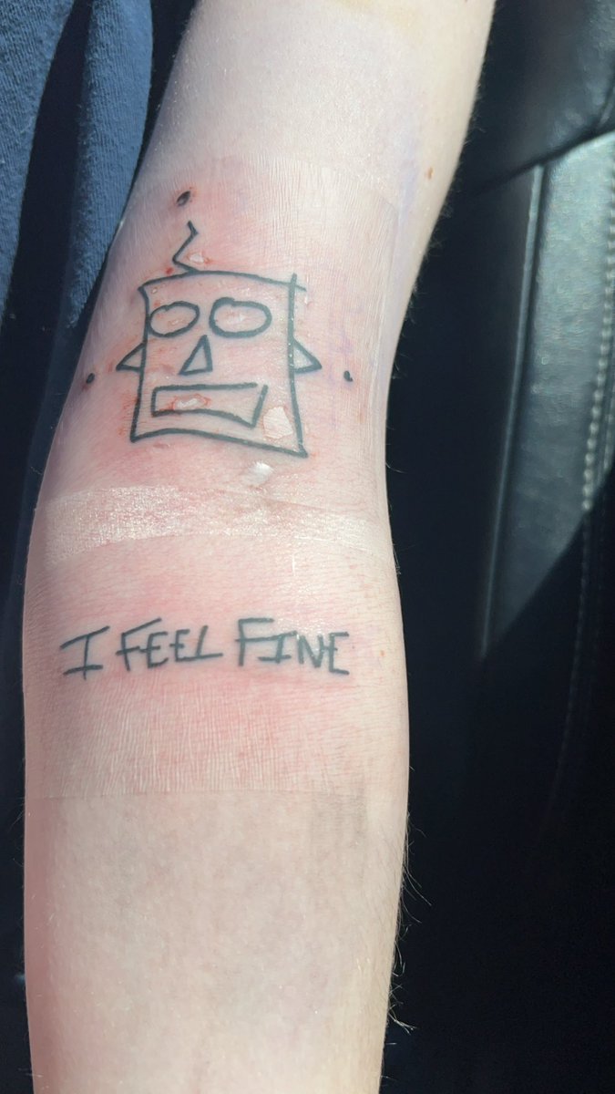 movingalonglol's tweet image. in october of 2022, i saw @WeAreTheWrecks in concert and met @WRXNickA after the show and asked him to draw me a tattoo of whatever he’d like! coincidentally enough he wrote one of my favorite lyrics from the song that introduced me to them &lt;3 i finally got it done today!
