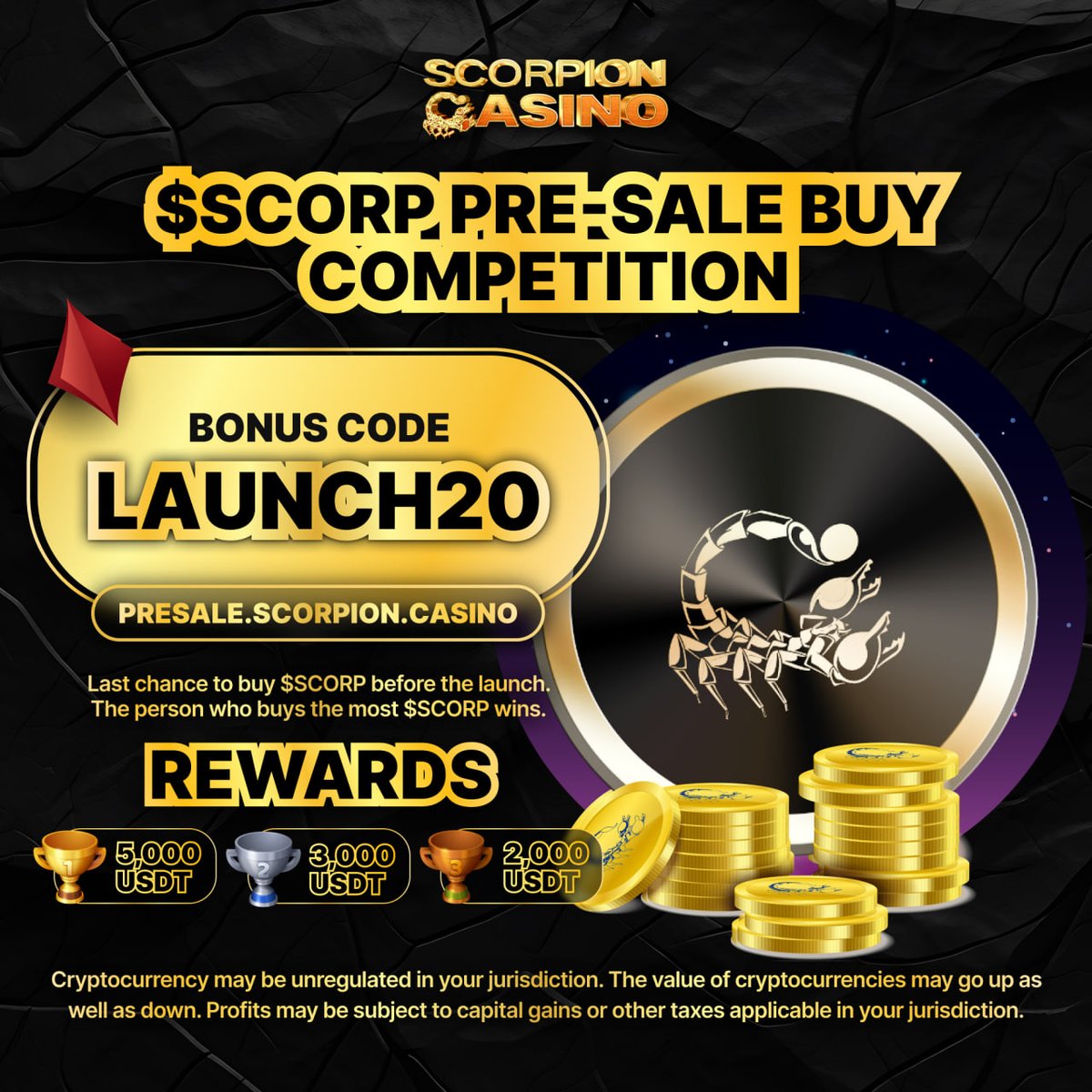 $SCORP LAST CHANCE TO BUY BEFORE LAUNCH IN 3 DAYS! 🦂 🏦 Bitmart, XT and Lbank Listing 💰$10M Raised with 22'000+ Holders 🎲 Licensed & Regulated Crypto Casino Don't miss out! presale.scorpion.casino