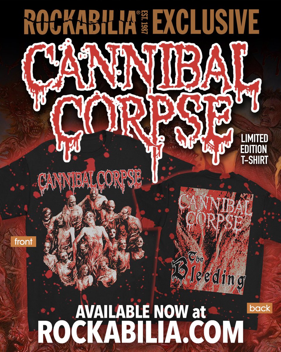Today (April 12th, 2024) officially marks the thirtieth (!) year anniversary of Cannibal Corpse’ seminal fourth album: ‘The Bleeding.’ 🩸 To celebrate and commemorate this milestone, we teamed up with the band on this custom, Rockabilia Exclusive Blood Splatter Dye T-shirt.…