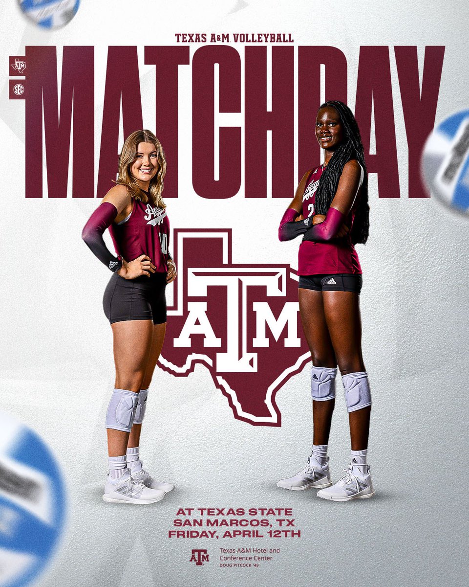 Final match of the Spring slate 👍

🆚 Texas State
⏰ 6 p.m.
🏟️ Strahan Arena 
🎟️ free admission

#GigEm // #AggieVB