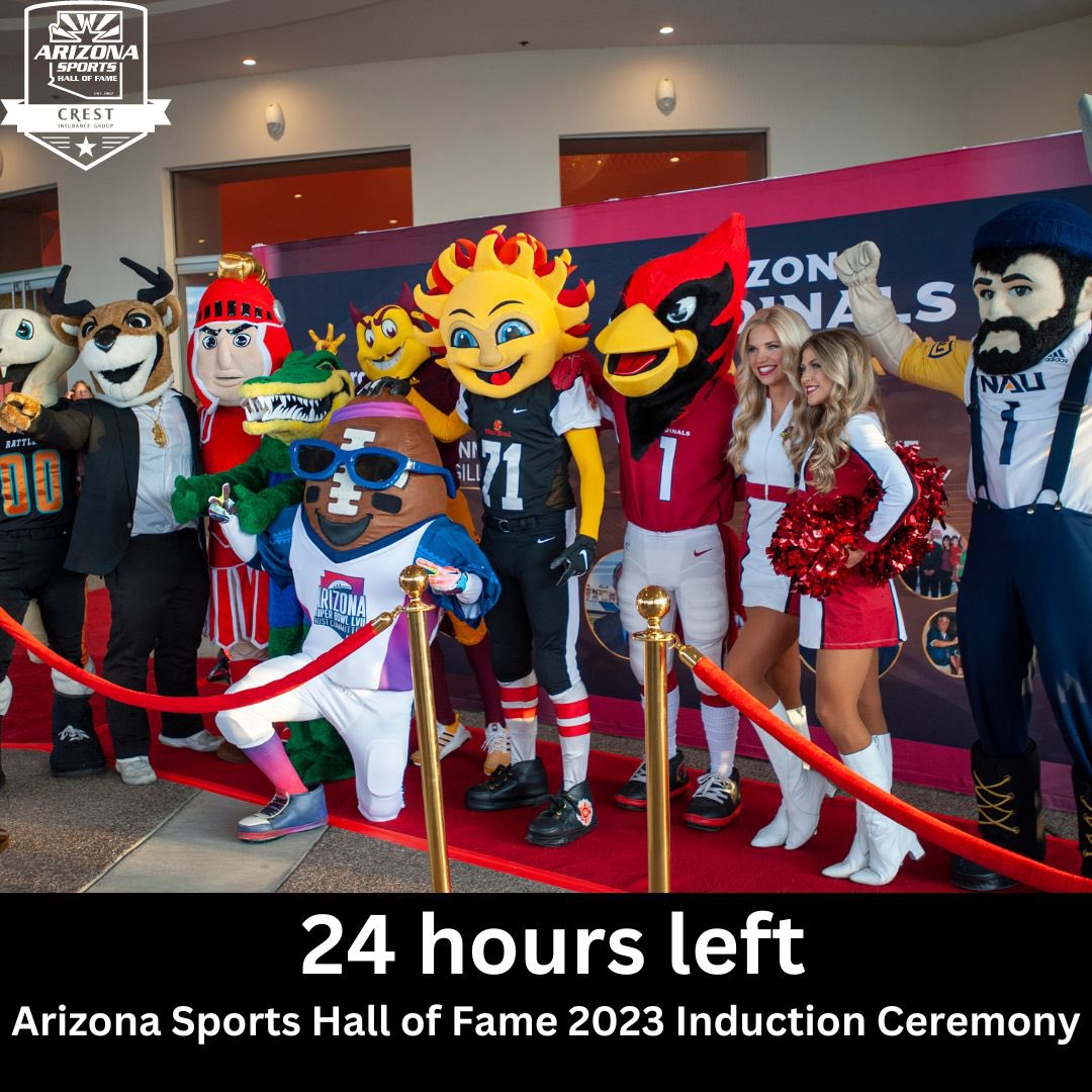 Only 24 hours left until we honor the 2023 Crest Insurance Group Arizona Sports Hall of Fame class! Don't miss out on this chance to celebrate Arizona sports legends at Scottsdale Plaza Resort. Secure your tickets now! 🎟️ azsportsent.com/2024-ticket-pa…