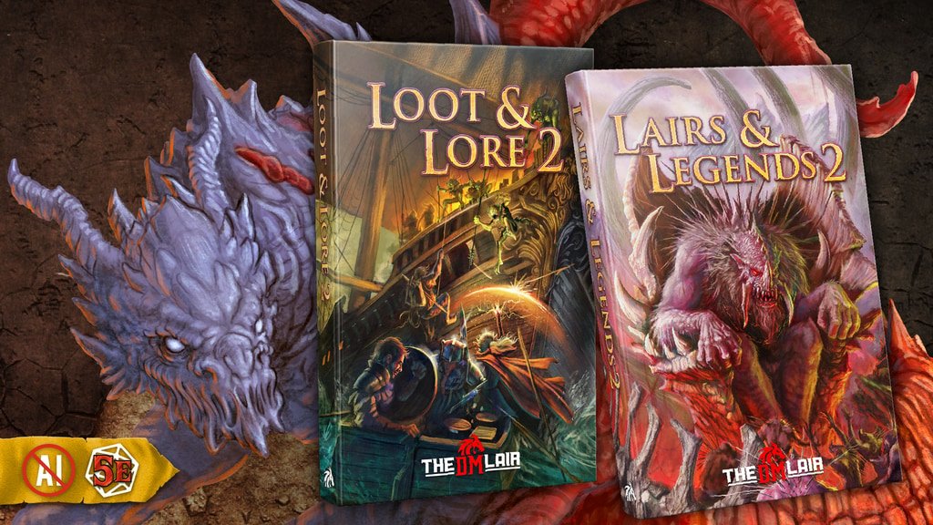 Lairs & Legends 2 from @TheDMLair is live on Kickstarter! This two-book anthology of 5E resources has practically everything you need to run your games: adventures, monsters, encounters, puzzles, traps, magic items, rulesets, and more. All available in a module on Foundry VTT!