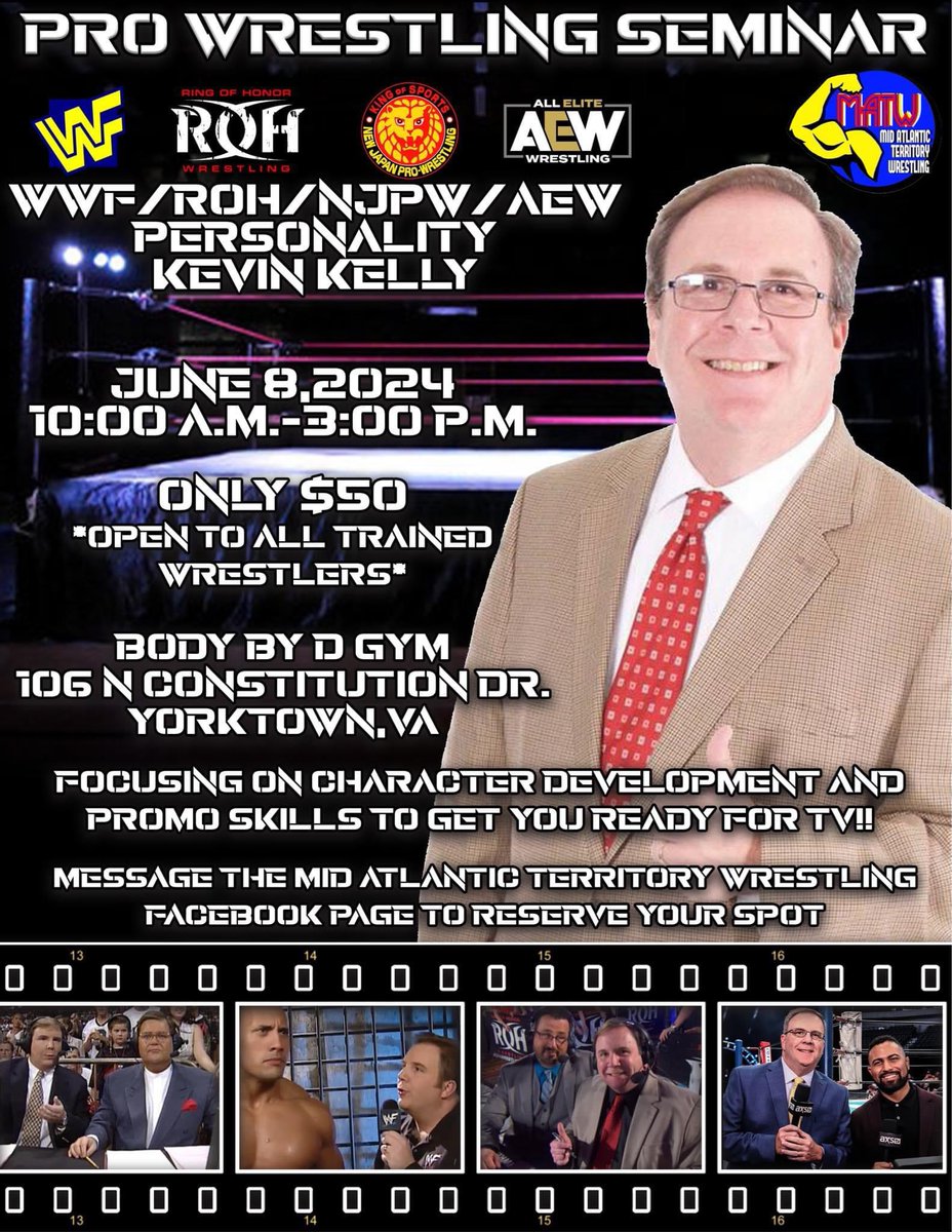 I’m heading to Virginia on Saturday June 8 for one of the biggest seminars I’ve ever hosted. Mid Atlantic Territory Wrestling is doing some great business as well. See you there!