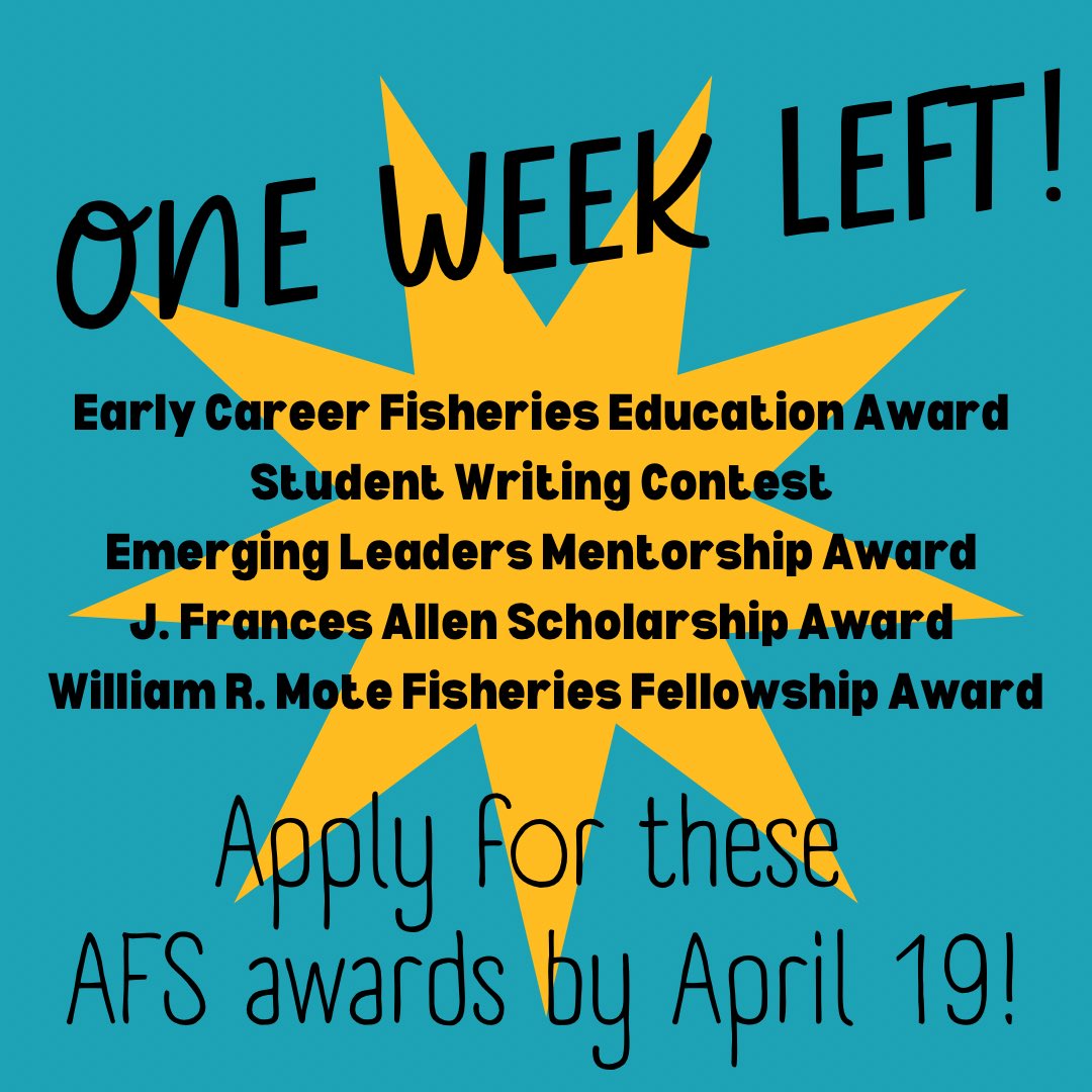 There is only one week left to submit you award applications! More info on our website: students.fisheries.org