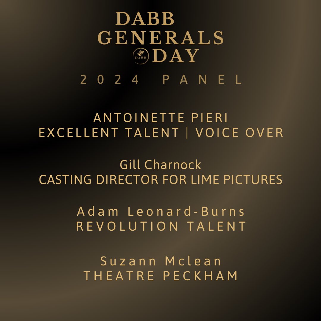 Here is your seventh look at our wonderful panel for this years DABB Generals Day 2024! Thank you as always for the support 💙 @excellenttalent | @LimePictures | @adamlb | @UKRevolution | @Suzann_McLean | @TheatrePeckham