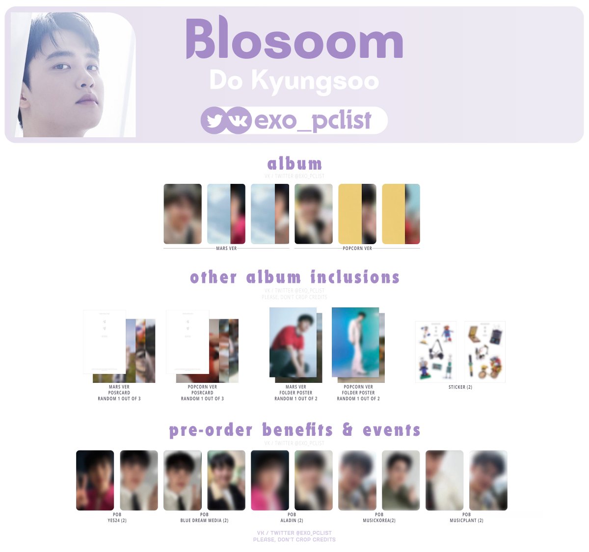 KYUNGSOO (D.O.) BLOSOOM ALL PHOTOCARDS LIST / TEMPLATE Full size