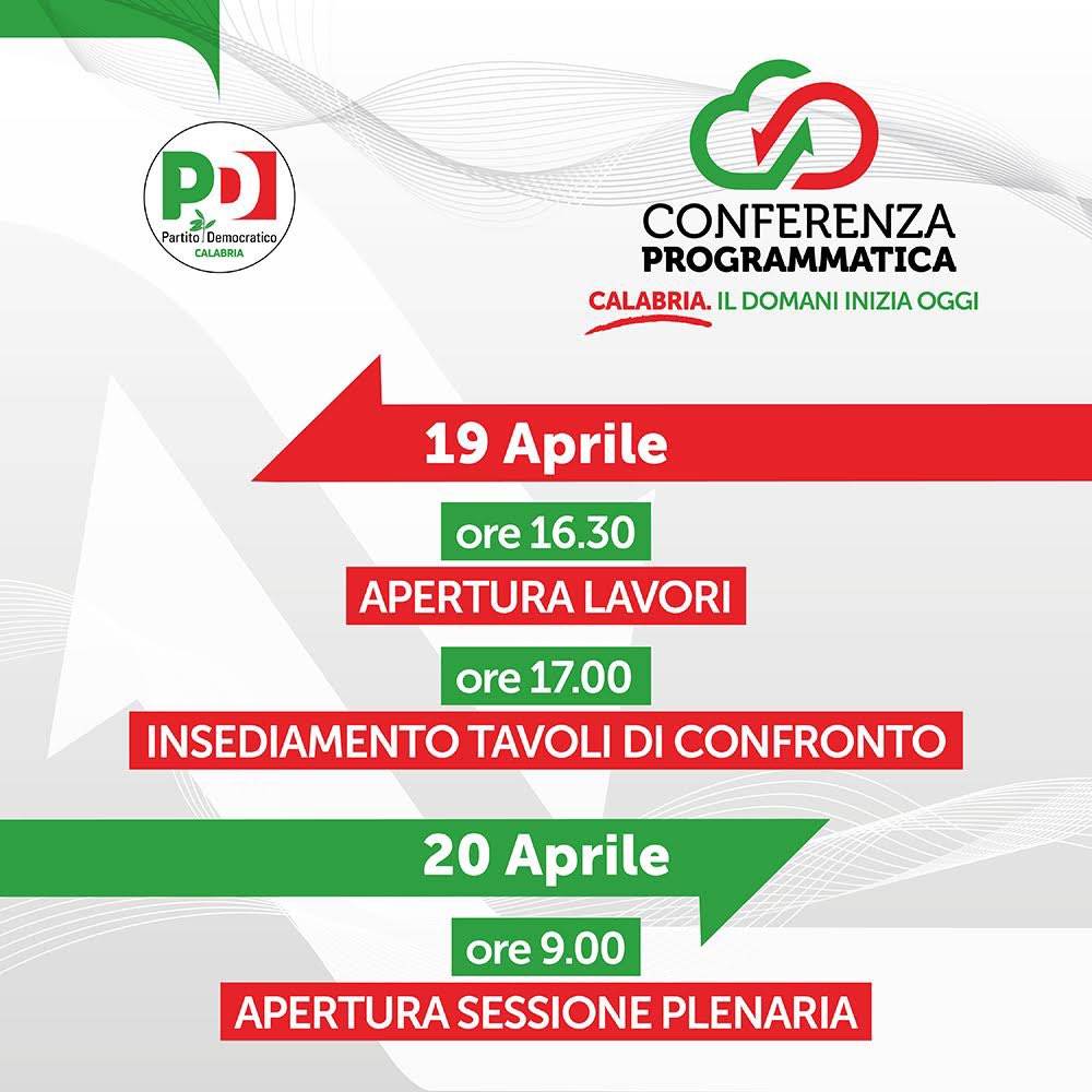 PDCalabria's tweet image. Conferenza programmatica regionale 
🗓️ 19/20 aprile 2024