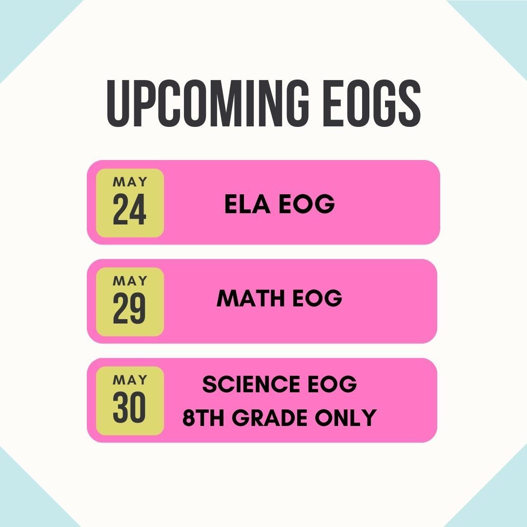 It's almost here, please mark your calendars for our EOGs. @ucpsnc @jpdelucia @aghoulihan