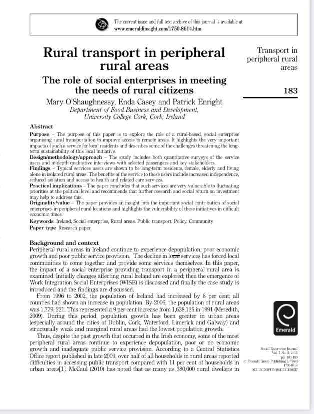 Reminds me of a research paper published in 2011!! Good ideas eventually come to fruition @UCCResearch @SocEntJnl @michaeljamesroy #ruraltransport
