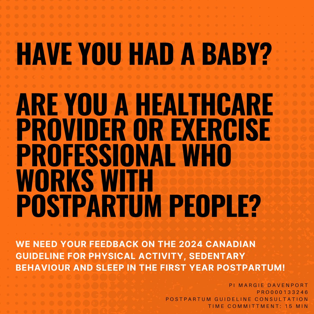 We need your feedback on the draft recommendations on the @SOGCorg /@csep_scpe 2024 Canadian Guideline for Physical Activity, Sedentary Behaviour and Sleep in the First Year Postpartum! The survey links are below, THANK YOU for your help! ENGLISH: redcap.link/PostpartumGuid…