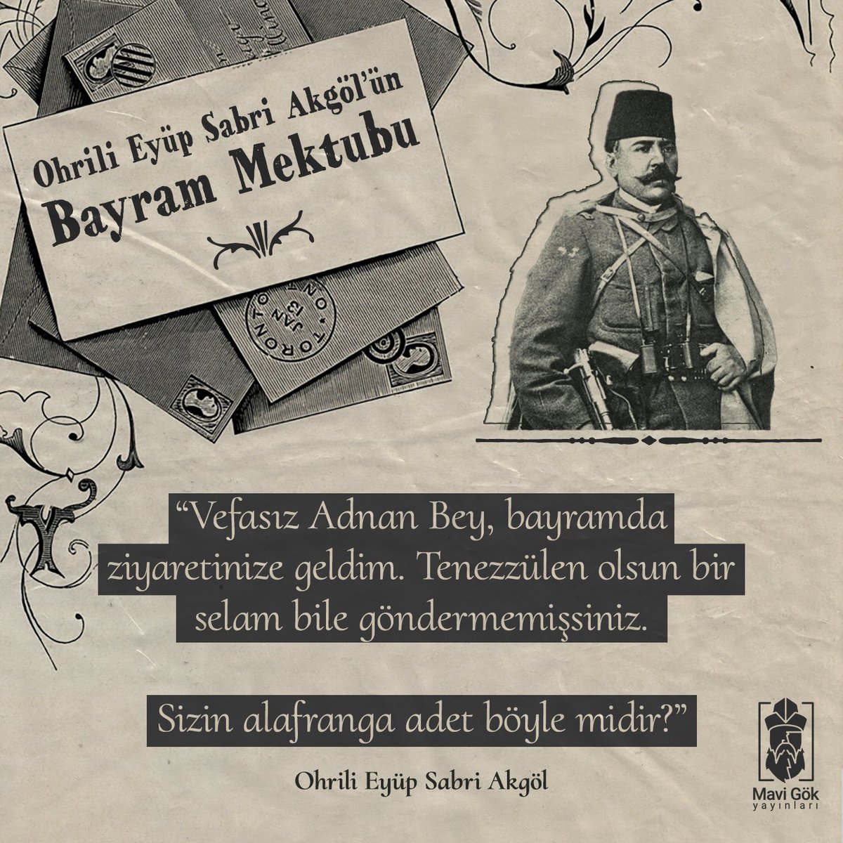 Adnan Adıvar’ın sık sık bahsettiği Eyüp Sabri Bey nüktedanlığına örnek olarak onun Yusuf isimli bir akrabasının Ohri’de iki ay kalmasına müsaade edilmesi için Sırp Konsolosluğu’na tezkire yazılmasını Adnan Adıvar’dan rica ettiği mektubunun sonunda Adnan Adıvar’a yazdığı şakayla