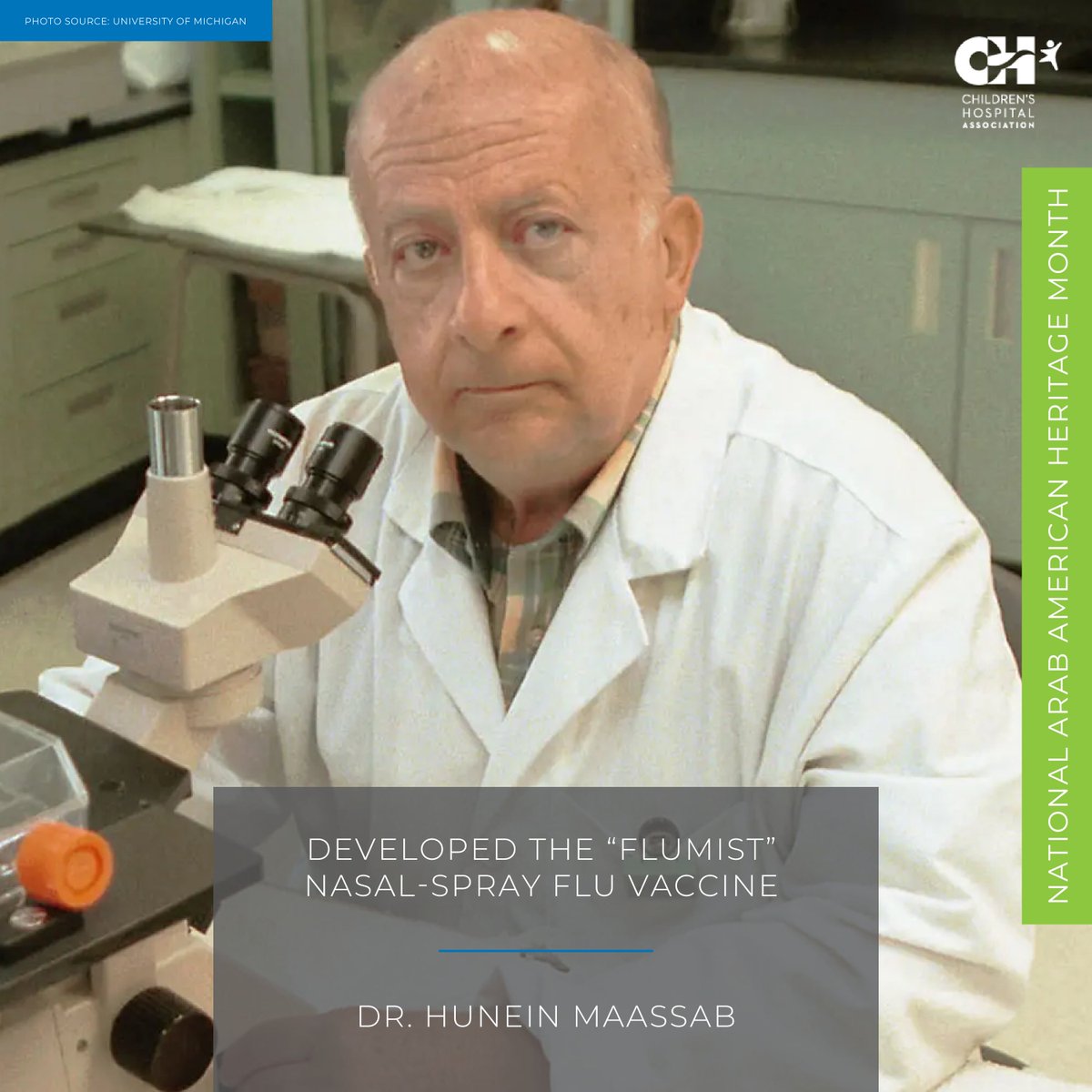 Dr. Hunein Maassab developed the “FluMist” nasal-spray flu vaccine, which has been given to millions to prevent the spread of the flu virus. Healthy children as young as two can use FluMist, making it a safe alternative to receiving a flu shot. bit.ly/3TR55wF #NAAHM