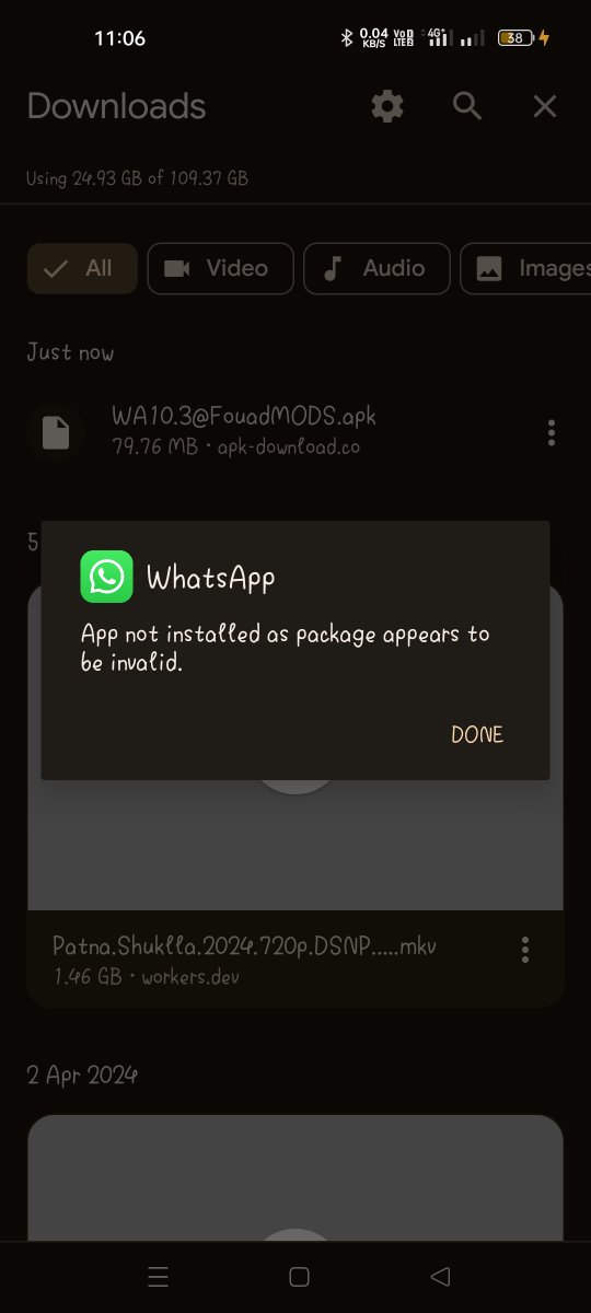 When I downloaded FouadMODS.apk and install for update WhatsApp then this message will appear in my screen