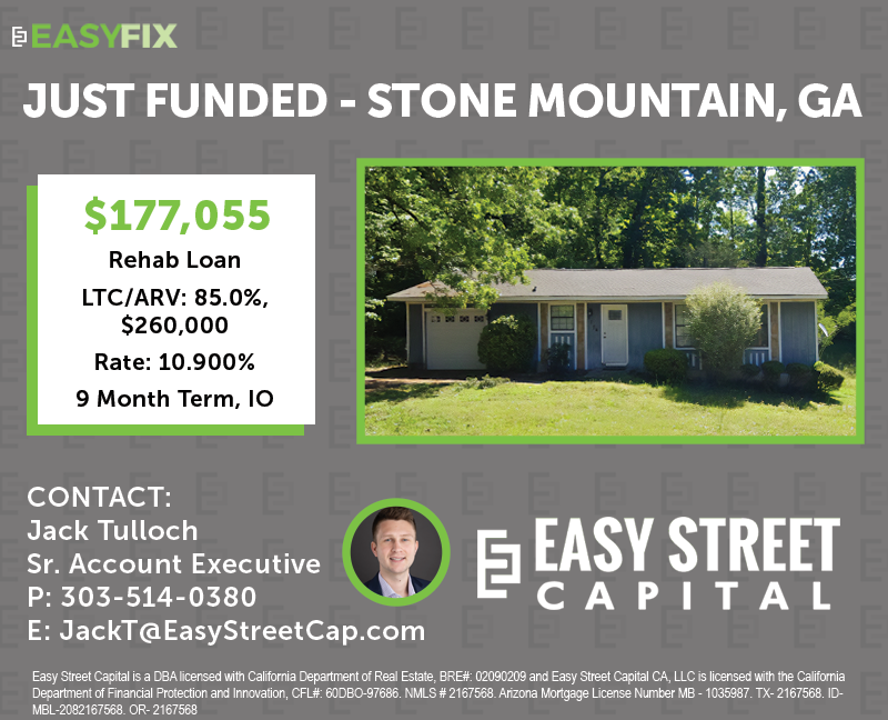 #JustFunded #FundingFriday
$177,055 Hard Money Loan for a Fix And Flip Project in Stone Mountain, Georgia! RTL Rates at just 10.9% for this full-time investor and subcontractor - should be a rock solid deal!