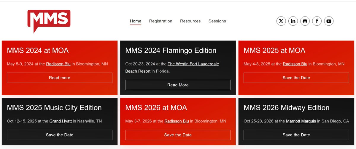 Here's our upcoming MMS Conferences, so you can plan ahead.

MOA 2024
MMS 2024 Fort Lauderdale
MOA 2025
MMS 2025 Nashville
MOA 2026
MMS 2026 San Diego

Sign up TODAY for #MMSFlamingo: bit.ly/4a4U5lu 
October 21-23, 2024

#MMSMOA #MSIntune #ConfigMgr #ITpros