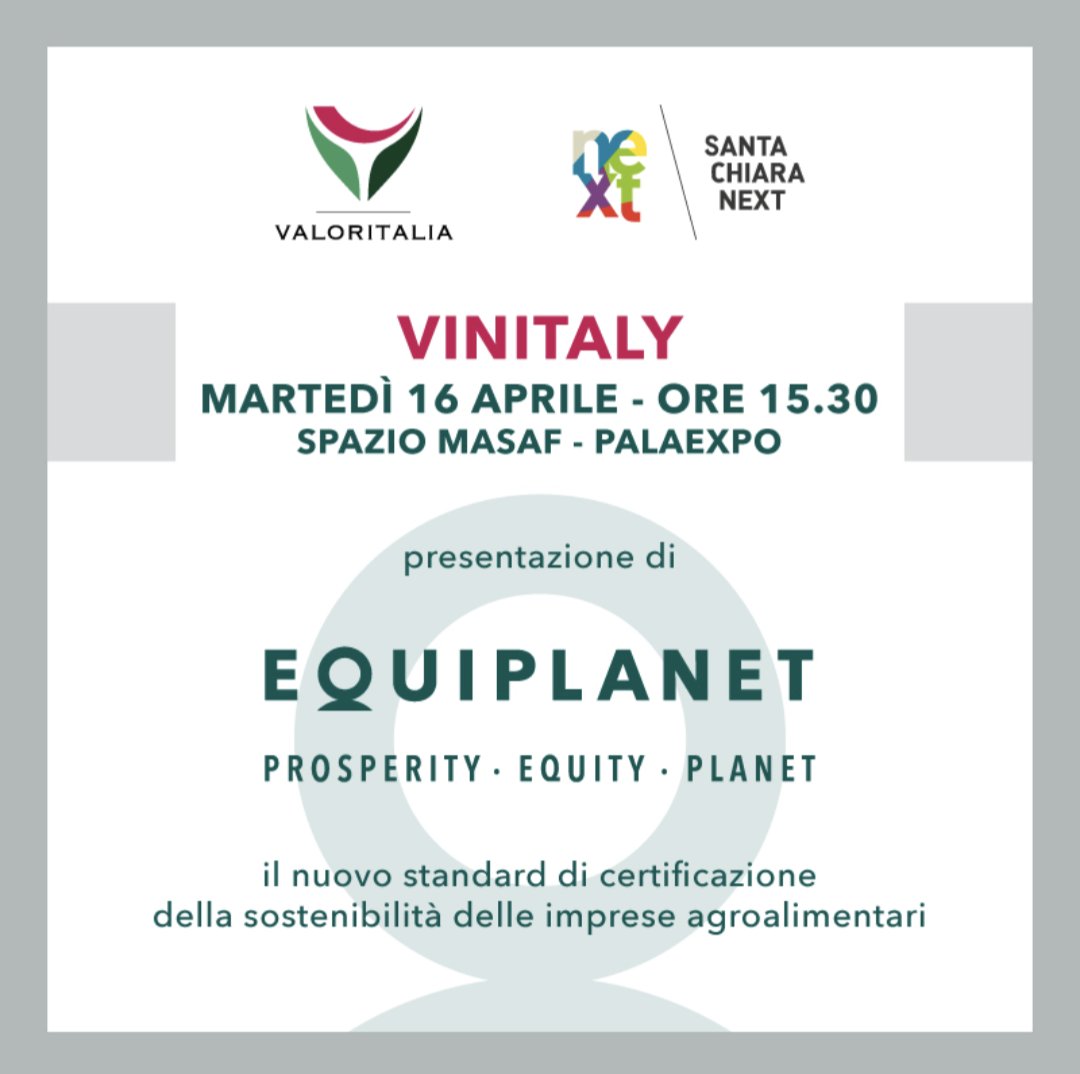#SaveTheDate Martedì 16 aprile ore 15.30 presso lo spazio <a href="/SocialMasaf/">Ministero dell'Agricoltura</a> saremo presenti con <a href="/Valoritalia/">VALORITALIA</a> per presentare #EquiPlanet lo standard di certificazione della  sostenibilità delle imprese agroalimentari.

Vi aspettiamo!