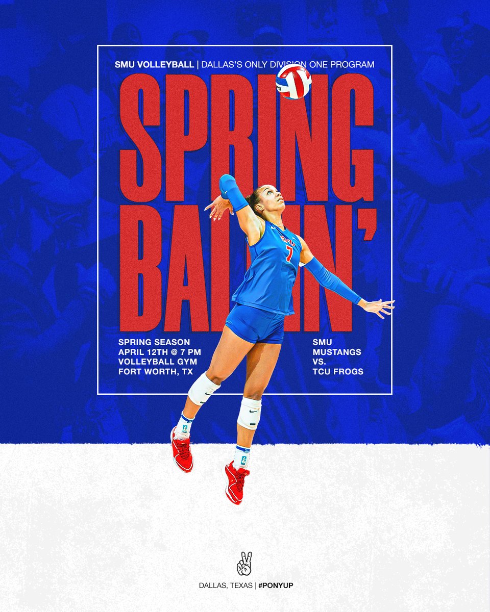 𝓢𝓹𝓻𝓲𝓷𝓰 𝓑𝓪𝓵𝓵 𝓻𝓸𝓵𝓵𝓼 𝓸𝓷 🗓 April 12th ⏰ 7 PM 🆚 TCU 🏟️ TCU Volleyball Gym 🎟️ FREE 🔗 link in bio #PonyUpDallas | @SMUMustangs